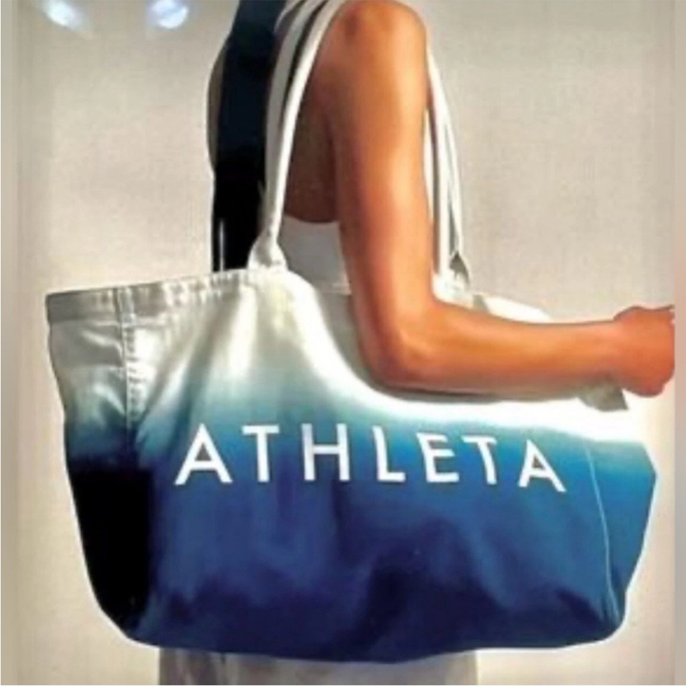 Athleta Gym Bag Tote Bag School Bag Blue Ombre Canvas Shopping Bag 18.5x12x6.5